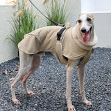 Dog Cold Weather Coats Pet Water-Resistant Jackets Snow Clothes Harness Suit Winter Gear (Beige, Medium)