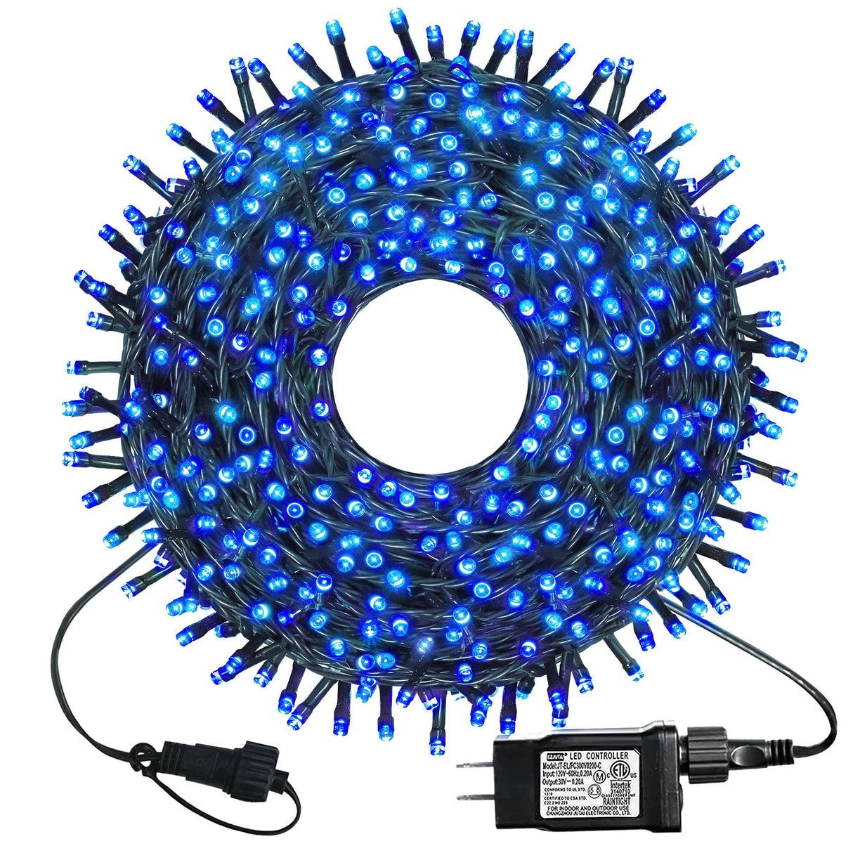 kemooie 300 LED Outdoor Christmas Lights, 99FT 8 Twinkle Modes Green Wire Fairy String Lights for Indoor Outdoor Christmas Tree Lights Wedding Party Decorations(Blue)
