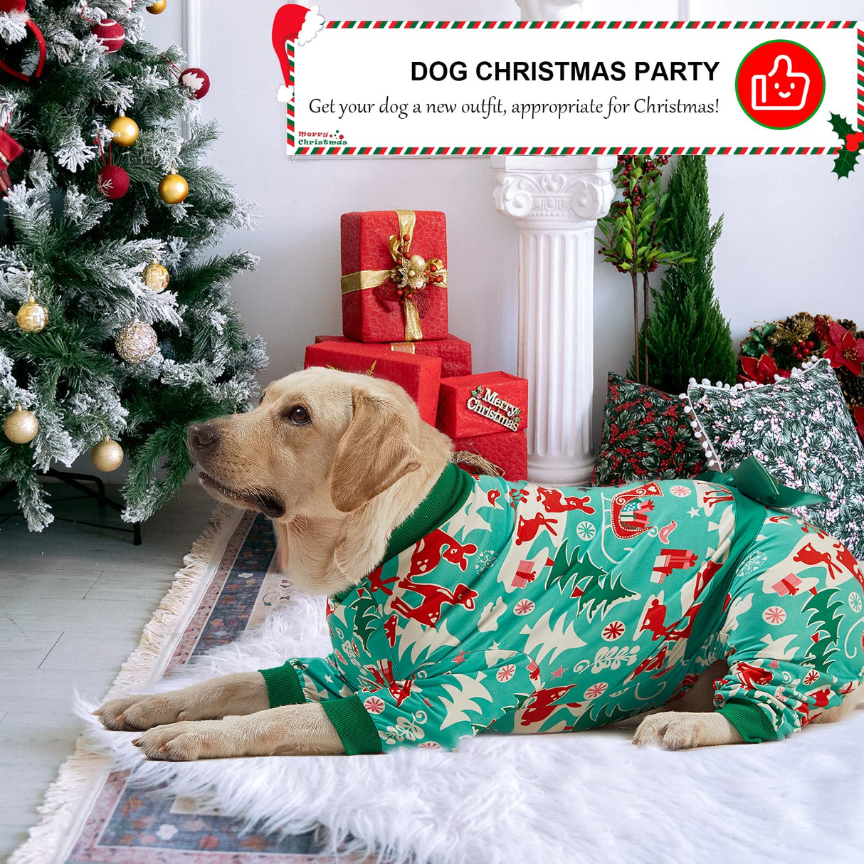 LovinPet Large Dog Christmas Pajamas for Dogs - Shirts for Big Dogs Xmas Holiday Costume Lightweight Pullover, Christmas Critters Aqua Prints Large Dog Pjs, Pitbull Dog Onesie, Pitbull Onesie, 2XL