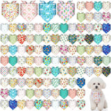 Bulyoou 120 Pcs Spring Dog Bandanas Bulk Floral Printing Pet Bandanas Dog Handkerchiefs Spring Scarf Bibs Triangle Bibs Adjustable Kerchief Pet Grooming Costume Accessories