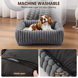 Warmrest Washable Dog Bed for Small Medium Dogs - Rectangle Orthopedic Corduroy Fleece Pet Bed with Removable Cover and Nonskid Bottom, Calming Puppy Bed Soft Pet Sofa, Grey(25x21x7inchs)