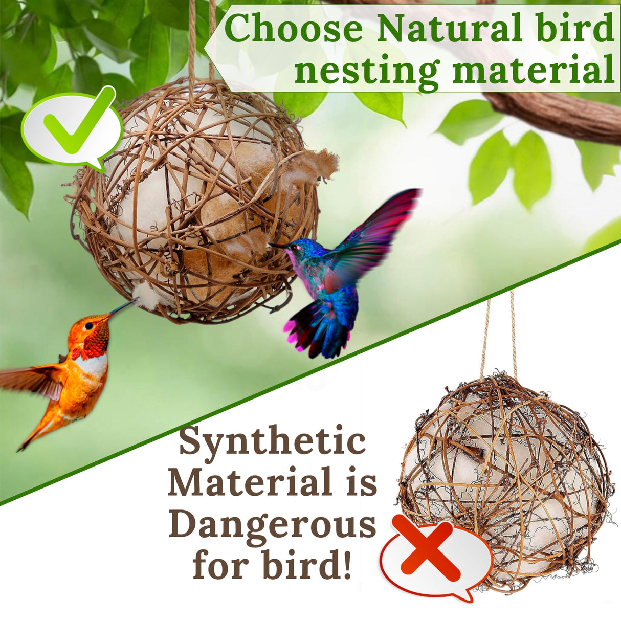 Hummingbird Nesters - Bird Nesting Material Holder for Wild Birds Wrens Finches - Refillable Outdoor Bird Nesting Station to Build a Nest (3 Balls)