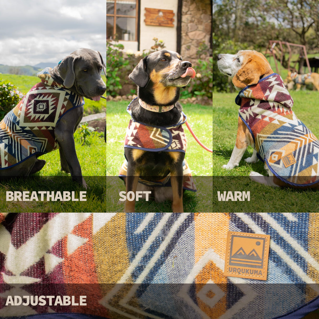 URQUKUMA Dog Clothes for Large Dogs - Hand Made Sweater - Dog Poncho - Knitted by Artisans in The Heart of The Mountains of Ecuador - Winter Hoodie Outfit - Pet Costume