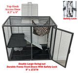 Deluxe Double Unit Two Full Story Durable Front Doors Tight 1/2-inch Wire Spacing Chew-Free Small Animal Critter Home Cage Water Bottle Food Bowl for Feisty Ferret Hammock Rat Mice On Wheels