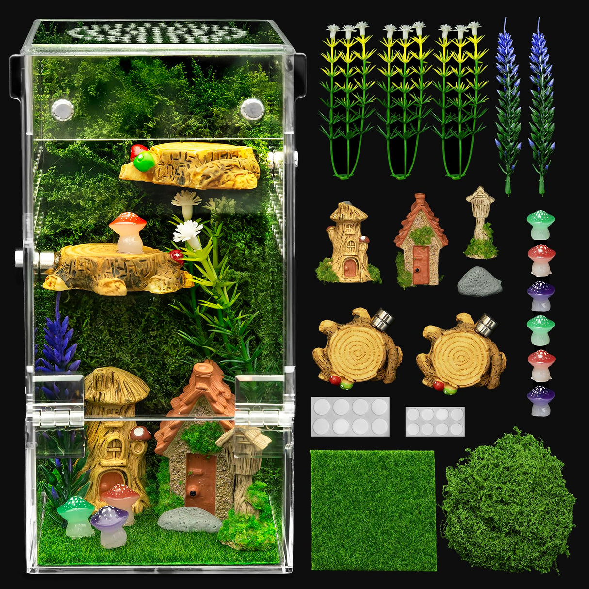 Clioran Jumping Spider Enclosure Kit,Escape Proof Reptile Tank,Praying Mantis Terrariums,Transparent Acrylic Complete Bug Habitat,Arboreal Tarantula Cribs Cage,Insect Starter Container,Critter Keeper