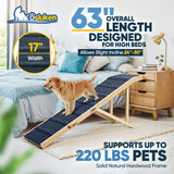 Dog Ramp for Bed, L63 W17 Foldable Pet Ramp for Small Large Dogs Cats, Dog Ramps for High Beds Car, High Traction with Platform 6 Adjustable Heights 24" to 30" Up to 220LBS, Wood (Wood, 63"X 17")