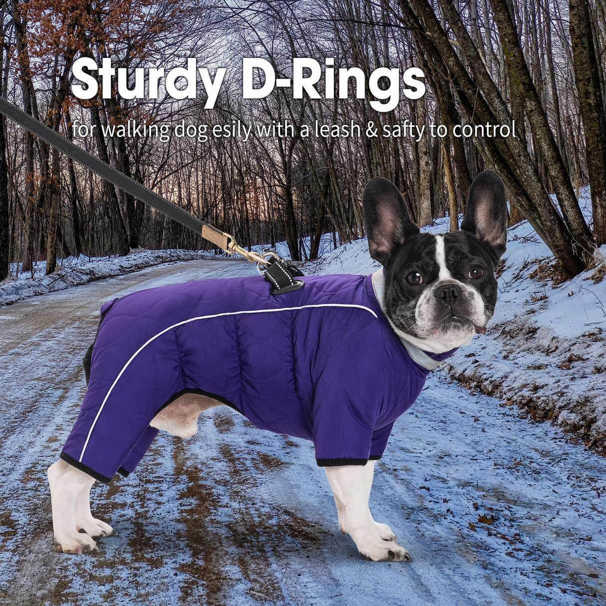 Four Legged Dog Winter Coat for Small Dogs, Warm Puppy Onesie Clothes Christmas, Reflective Turtleneck Dog Jacket with Buckles & D-Rings, Puffer Cold Weather Coat Zipper