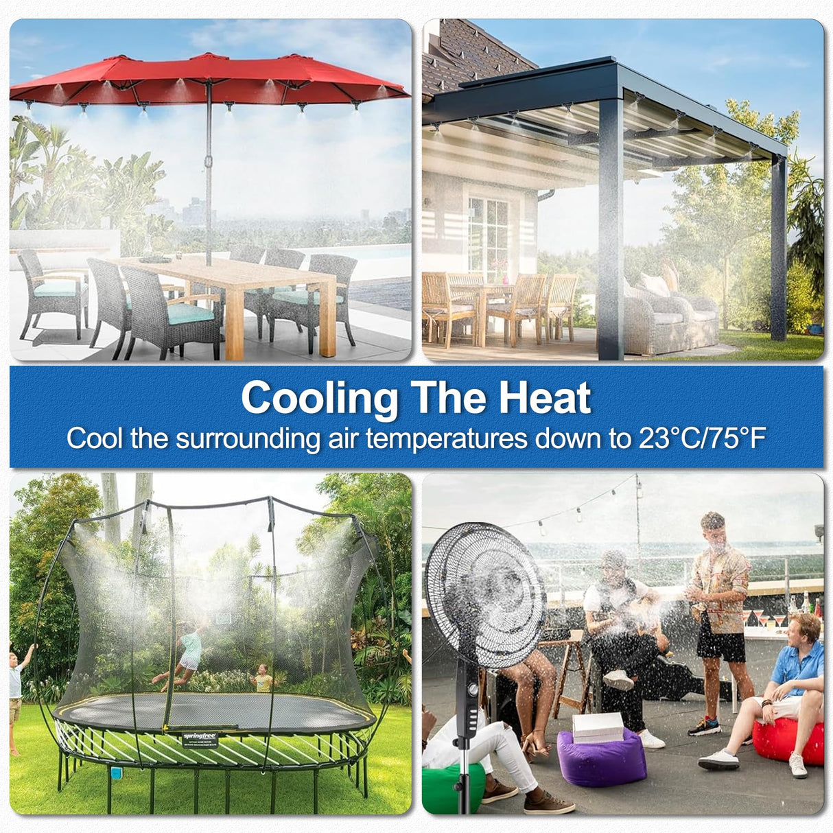 Misters for Outside Patio, 50FT|15M Outdoor Water Misting Cooling System. Backyard Mist Kit for Garden Greenhouse Fan Deck Umbrella Canopy Pool Porch Trampoline Sprinkler Park BBQ Party Accessories