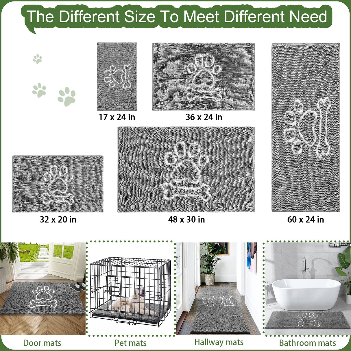 AROGAN Indoor Door Mat Entryway Rug Traps Mud and Water, Chenille Doormat for Muddy Shoes and Dog Paws, Machine Washable Doormat, Front Door Mat, Busy Area Dog Rugs for Floors, Entrance, 20x32 Grey