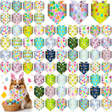 Hillban 72 Pcs Easter Day Dog Bandanas Bulk Dogs Bandanas Easter Day Pet Scarf Soft Bunny Egg Pattern Dogs Triangle Scarfs Colorful Chicks Bandana Spring Dog Scarf, Small and Medium Pet