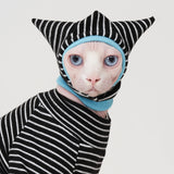 SNIXfever Sphynx Cat Clothes Black Stripe Breathable Shirts Suit, Pet Hat and Shirt Set (X-Large)