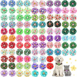 Sweetude 100 Pcs Spring Dog Collar Flowers Bulk Dog Bow Ties Bulk Pet Flower Charms Holiday Puppy Bow Ties Grooming Accessories for Small Medium Large Dogs and Cats(Flower Style)