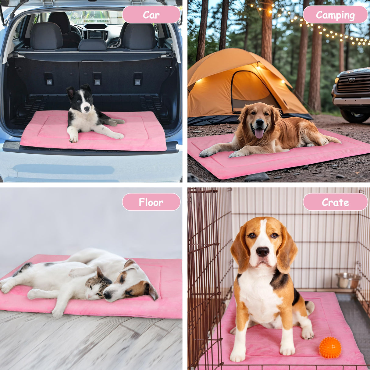 Kritter Planet Waterproof Foldable Dog Bed Pad for Camping & Travel, Portable Roll-Up Dog Bed Car Seat Pet Cushion Mat with Handles for Medium & Large Dogs, Indoor & Outdoor Use