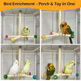 Large Bird Stand Perch Toy for Cage, Interactive Spinning Toys, Wooden Exercise Wheel Quaker Toy, Enrichment Bird Cage Accessories Perch Toys for Medium-Sized Birds Cockatiel Ring-Necked Caique (L)