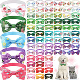 Silkfly 100 Pcs Dog Bow Ties Bulk Adjustable Pet Bowtie Collar Bows Holiday Dog Bowknot for Small Medium Pet Costume Grooming Supplies(Spring Pattern)
