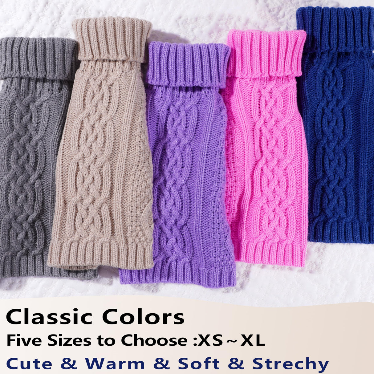 Dog Sweaters Small Dog Clothes Winter Turtleneck Puppy Sweater Warm Pet Cat Sweater Doggy Pullover Outfit with Twisted Design XS~XL(Navy Blue, X-Large)