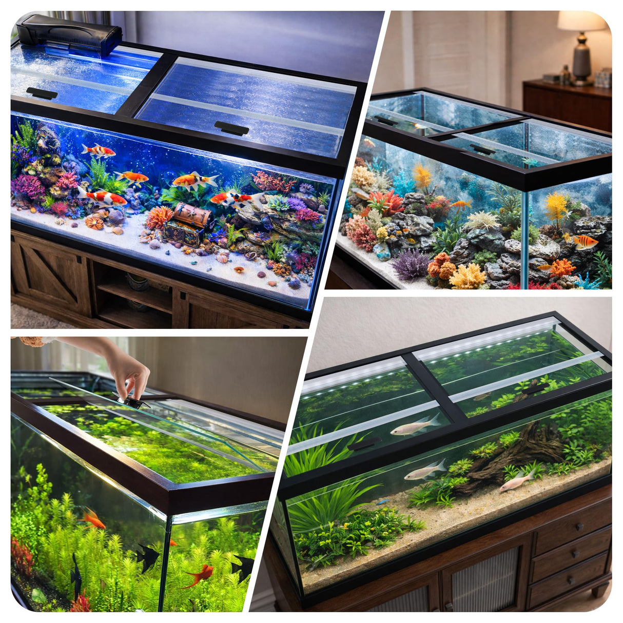 2PCS Set Glass Canopy, 22.08 x 16.57in (Each PCS) Clear Tempered Aquarium Fish Tank Hoods with Aquarium Lid Clips, ONLY FITS Aqueon 75/90/110 Gallon Aquarium Fish Tank