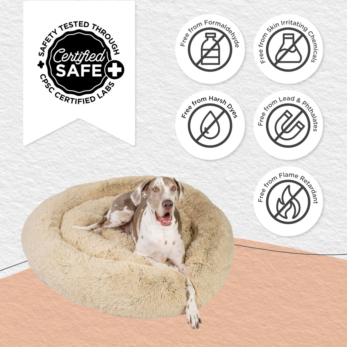 Best Friends by Sheri The Original Calming Donut Dog Bed – Washable Plush Pet Bed for XXL Breeds up to 210 lbs, Shag Faux Fur, Taupe, XXL (54" x 54")