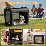 KMFurnila Dog Travel Crate 36 Inch, Portable Soft-Sided Travel Carriers for Dogs and Cats, Foldable Pet Kennel with 3-Doors Mesh Windows Indoor & Outdoor, Black