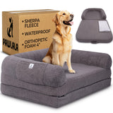 2 in 1 Human Dog Bed for Adult Foldable – Waterproof, Orthopedic Foam, Machine Washable Sherpa Cover, Non-Slip Base – Human Size Dog Bed (Dolphin Gray, 72x44x11)
