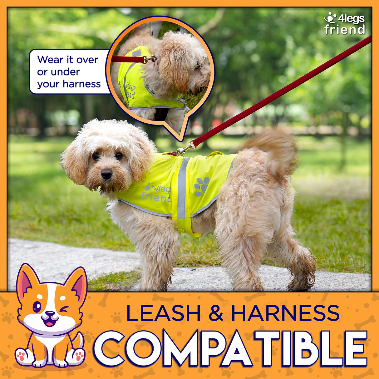 Upgraded Reflective Dog Vest. Hi-Visibility, Fluorescent Blaze Orange Dog Vest Helps Protect Your Best Friend. Safeguard Your PUP from Motorists & Hunting Accidents, On or Off Leash by 4LegsFriend