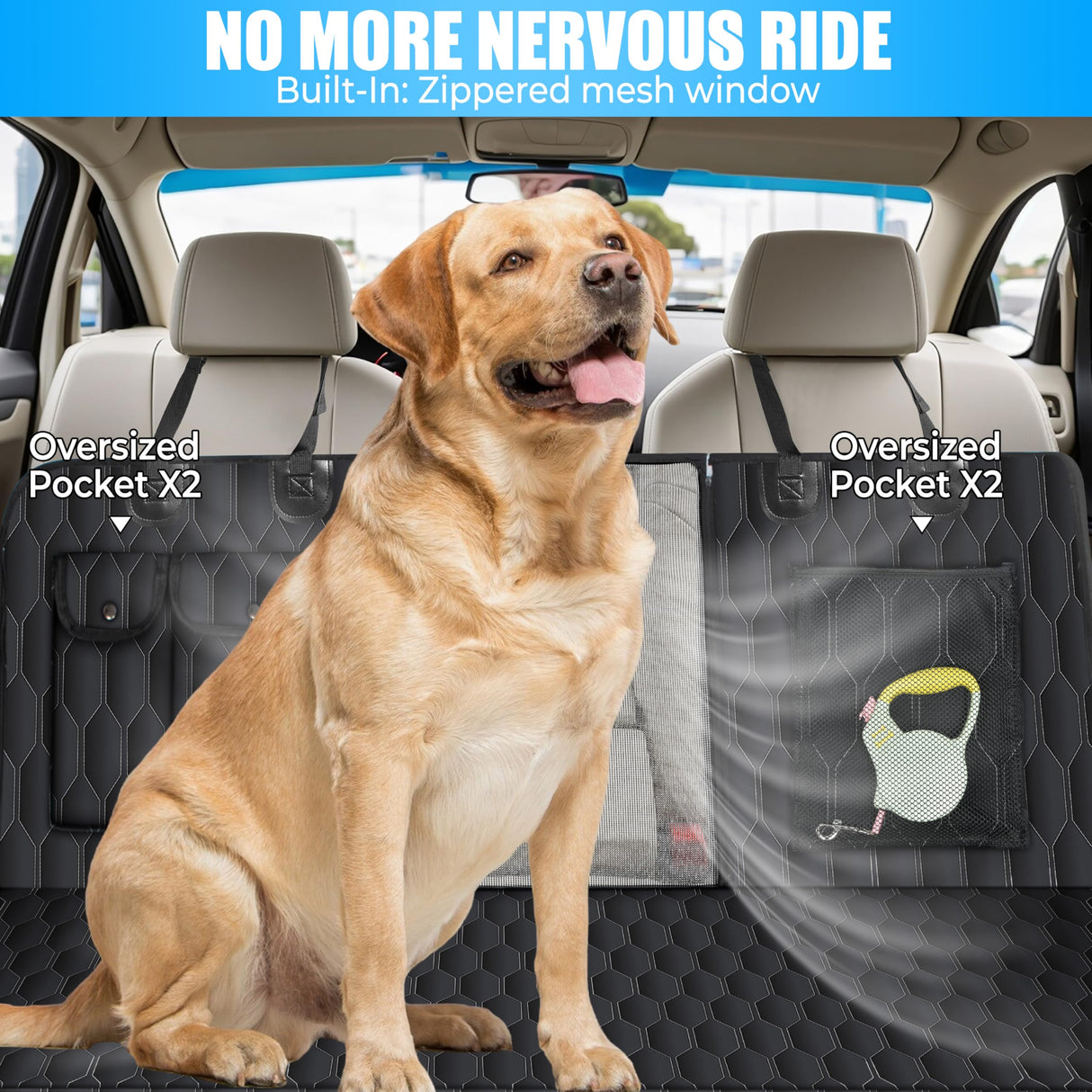 Marzel Goods Dog Back Seat Cover Hard Bottom - Holds 400lbs - Waterproof Dog Hammock for Car - 40% Extra Space - Car, SUV & Truck Universal Size - Pet Seat Cover for Back Seat - Seat & Door Protector