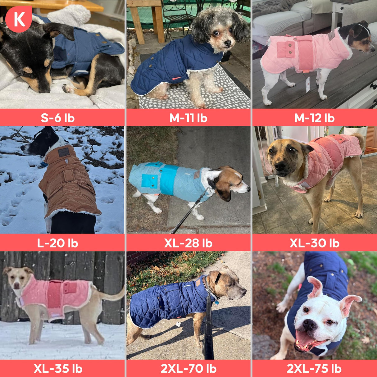 KYEESE Dog Coat Soft Pet Sweater for Cold Weather Waterproof Dogs Jacket with Fleece Lined Windproof Dog Coats for Small Dogs Thick Cat Clothes with Pocket Warm Pet Winter Puffer Coat with Leash Hole