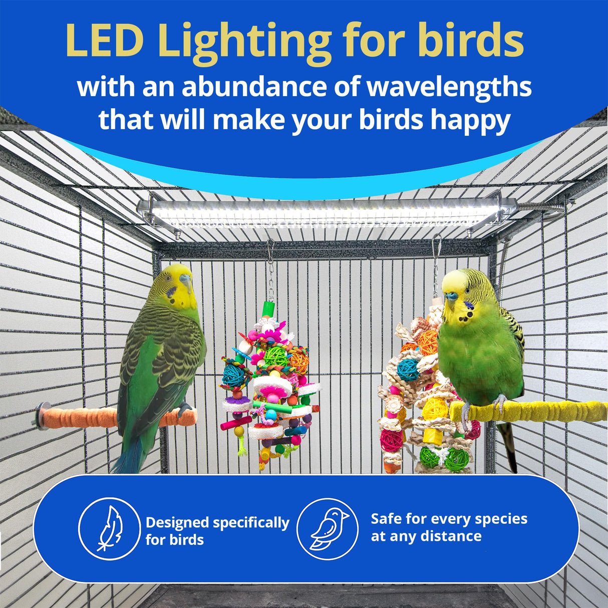 HappyBird Lighting Bird Cage Light with Chew Guard - Full Spectrum LED Pet Light - Simulates Natural Environment - Safe for Hookbill Birds – Easy to Install - (24" Long)