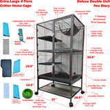 X-Large 31"x18.5"x53.5"H Deluxe Double Unit 4-Tiers Tight 1/2-Inch Bar Spacing Large Front Doors Water Bottle Food Bowl Feisty Ferret Hammock Squirrel Chinchilla Rat Small Animal Critter Rolling Cage