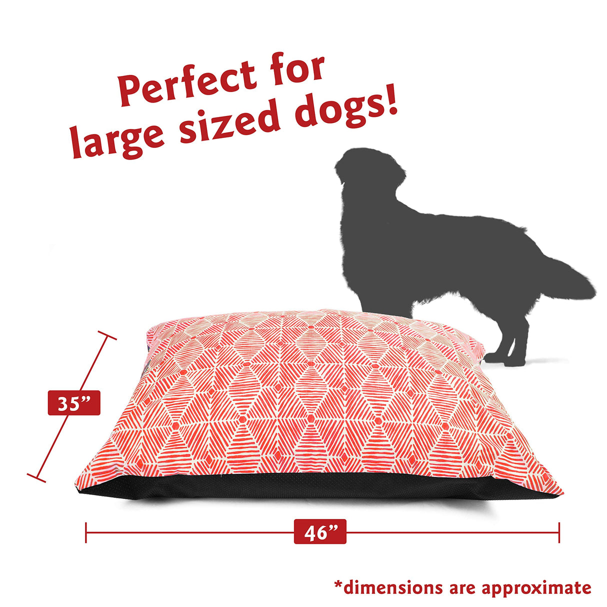 Majestic Pet Rectangle Dog Bed - Washable Super Value Pillow - Large Breed 46 x 35 Inch - Charlie Salmon