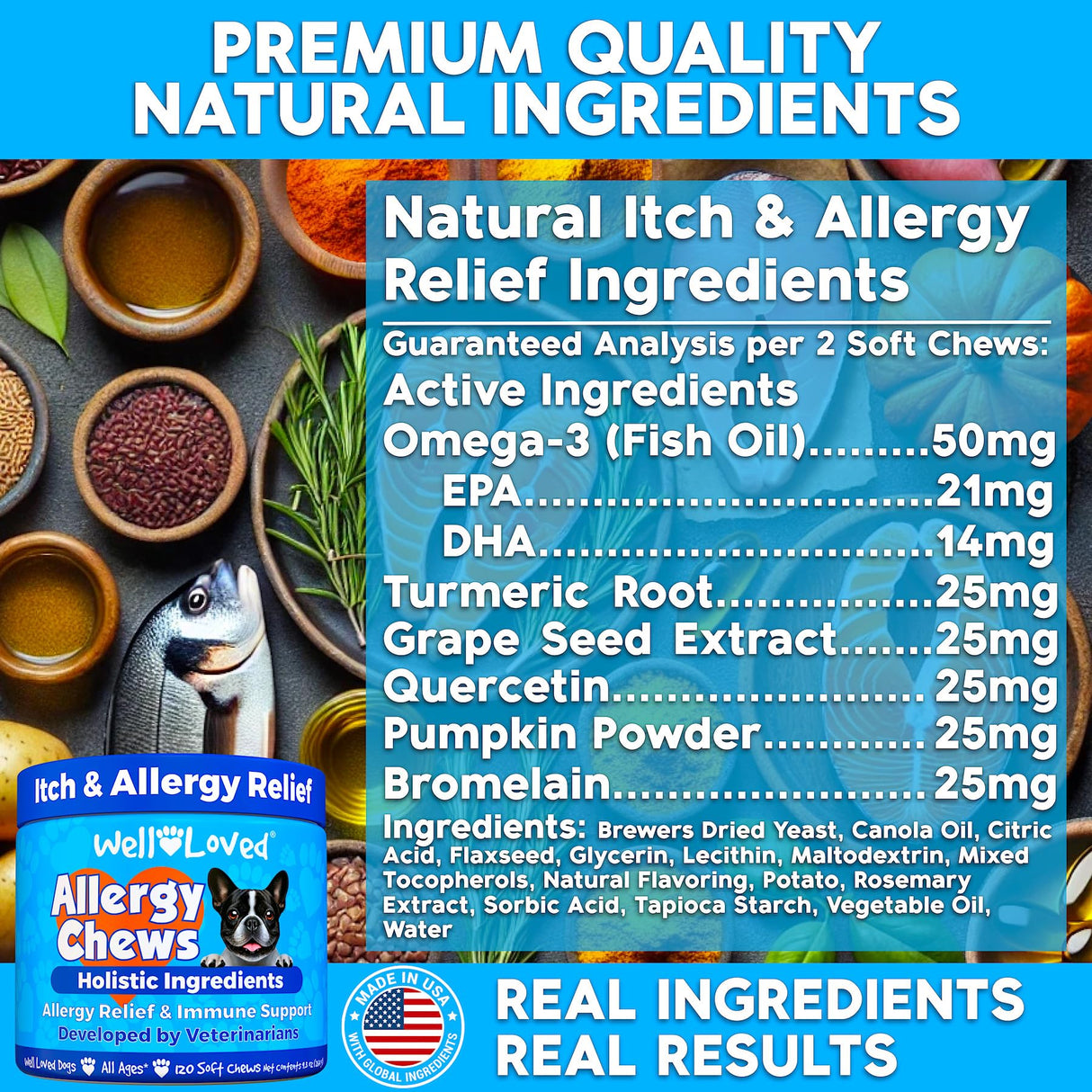 Well Loved Dog Allergy Chews - Dog Allergy Relief, Itching Skin Relief, Hot Spot Treatment & Seasonal Allergies, Vet Developed, Anti Itch Skin Irritation Treatment, Made in USA, 120 Chews