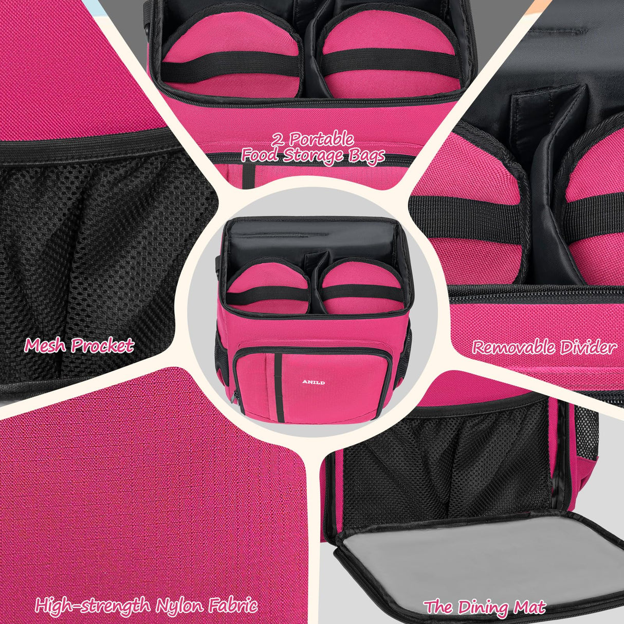 ANILD Dog Travel Backpack - Airline Approved Double-layer Pet Travel Bag Accessories with 2 Food Storage Bag and 2 Foldable Silicone Bowls for Hiking & Camping