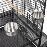 Yaheetech 69-inch Wrought Iron Rolling Large Parrot Bird Cage for African Grey Small Quaker Amazon Cockatiel Sun Parakeet Green Cheek Conure Dove Lovebird Budgie Play Top with Stand