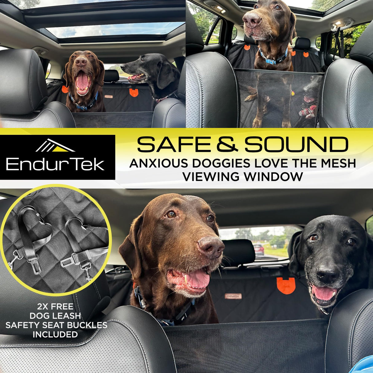 ENDURTEK Dog Car Seat Cover for Back Seat | Universal Hard Bottom Back Seat Extender for Car, Truck, SUV | Waterproof Cargo and Truck Bed Protector Hammock with Storage Pockets for Medium & Large Dogs