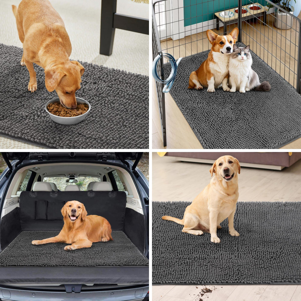 Cybstrax Ultra Absorbent Dog Door Mat for Muddy Paws, 72" x 36" Chenille Mud Mat for Dogs, Quick Dry, Trap Dirt Non-Slip Machine Washable Entry Rug for Indoor Outdoor Entrance, Dark Grey