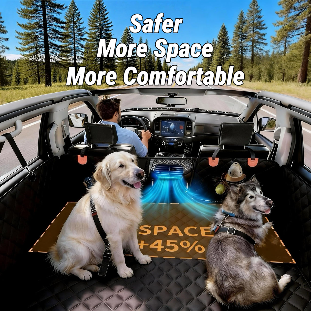 VOYURAN Back Seat Extender for Dogs with Hard Bottom, Dog Car Seat Cover for Back Seat, Waterproof Backseat Dog Extender & Hammock, Fits Most Cars, SUVs &Trucks, Medium&Large Dogs
