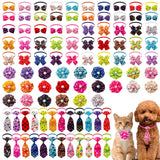 PET SHOW 100pcs Small Dog Bows Ties and Neckties Collar Bows Flowers Set 25 Paw Bone Patterns for Puppies Cat Dogs Grooming Accessories Birthday Party Costume for Groomer Pet Shop