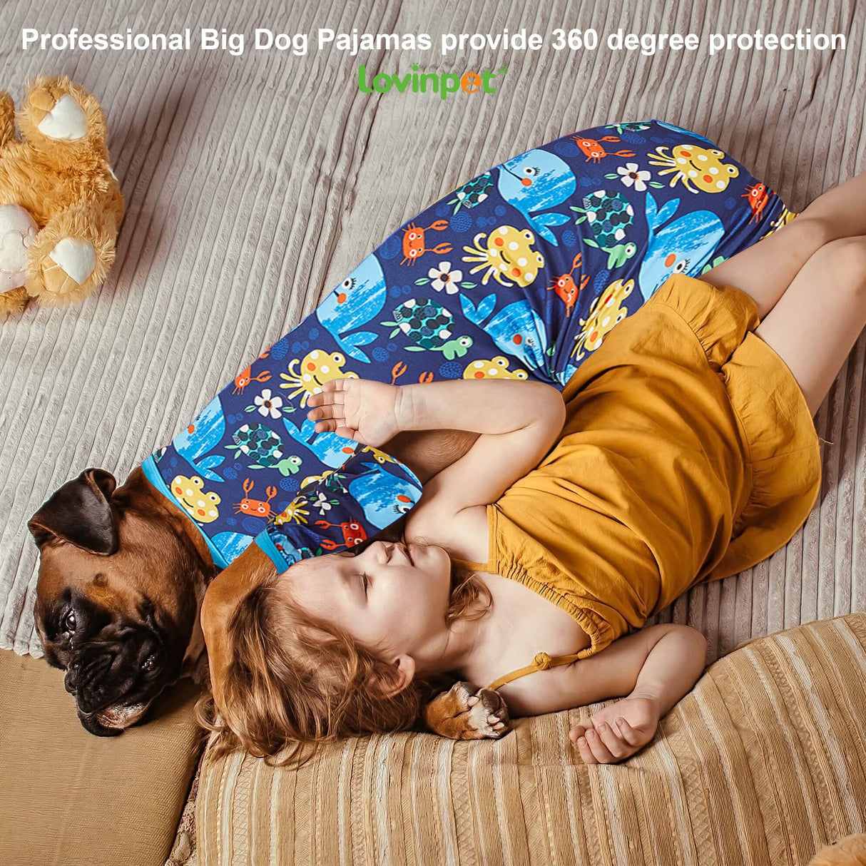 LovinPet Pajamas for Large Dogs, Lightweight Stretch Knit Pullover Dog Shirt, Marine Life Print, Pet Pajamas for Dogs, Large Breed Dog Jammie, PJ's for Pitbulls, Pet PJ's, 2XL