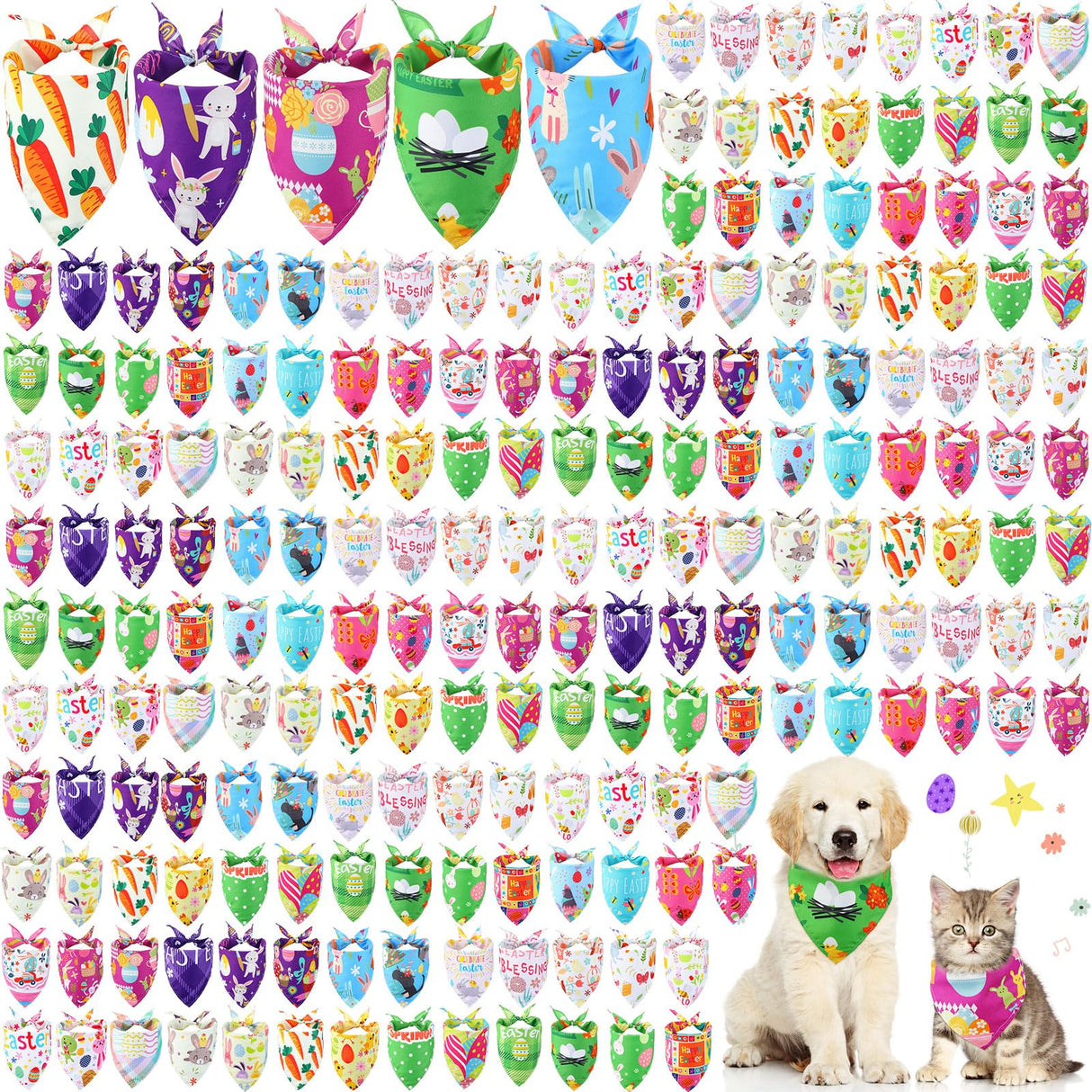 Sanwuta 180 Pcs Easter Dog Bandanas Bulk Spring Dog Scarf Adjustable Puppy Bibs Holiday Pet Accessories Grooming Supplies Washable Pets Outfit Costume for Small to Large Pet