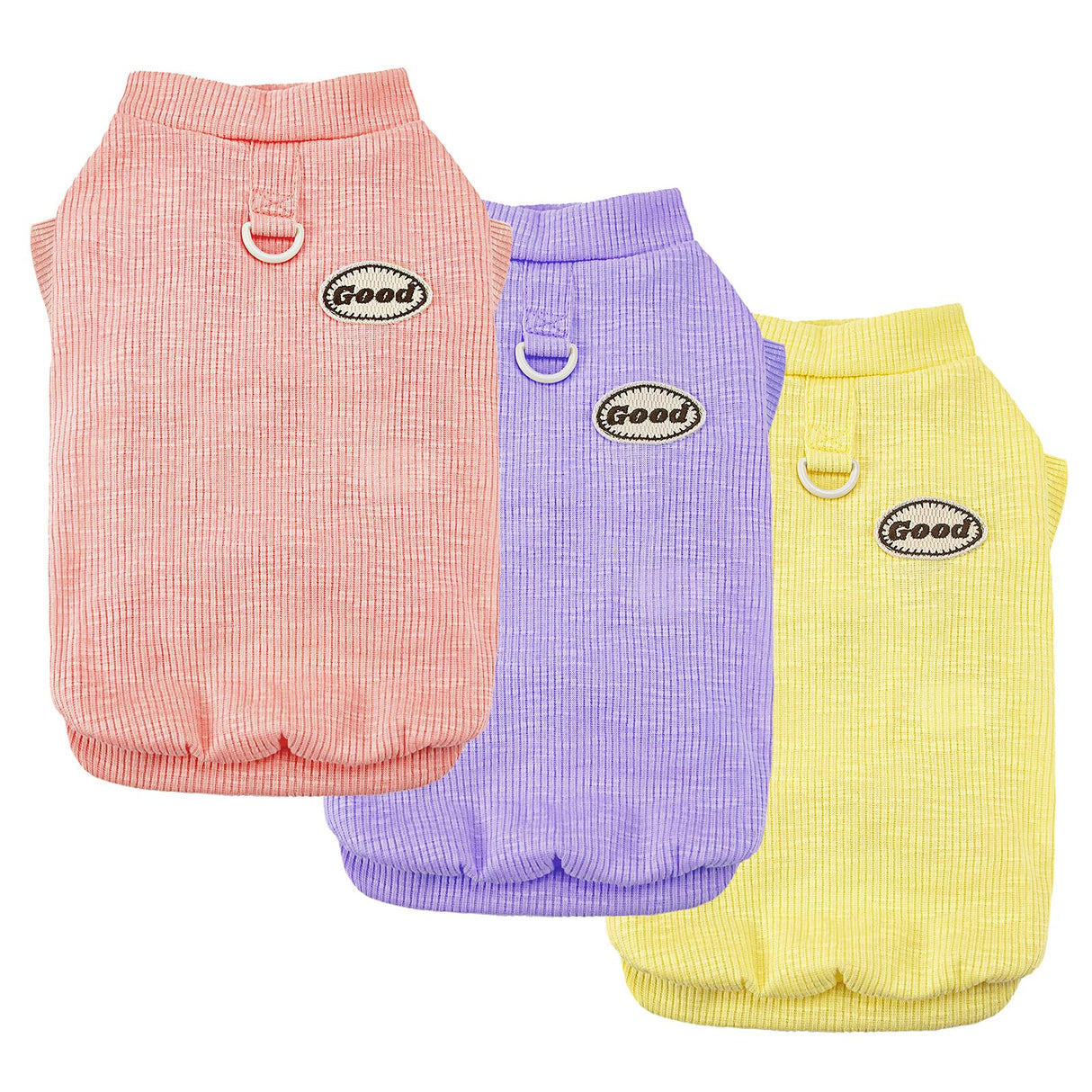 LyssKMK 3Packs Dog Cotton T-Shirt Dog Summer Short Sleeves Puppy Shirts Breathable Pet Vest Clothes with D-Ring for Small Medium Large Dogs Cats Kittens (Yellow Purple Pink) M
