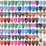 Sweetude 100 Pcs Plaid Dog Bandanas Bulk Paw Print Dog Scarf Bibs Puppy Pet Bandanas with Captions Adjustable Cat Outfit Washable Triangle Scarf Kerchief for Small to Medium