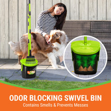 Load image into Gallery viewer, Pupzle Dog Pooper Scooper with Bag Attachment, 40" Long Handle Pooper Scooper for Large Dogs, Dog Poop Scoop for Yard, Large Capacity Swivel Bin and Rake, Lavender Scented Bags (Green)
