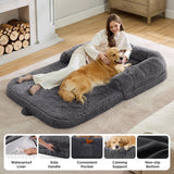 Bedsure Foldable Human Dog Bed - 2 in 1 Flexible Giant Human Dog Bed for Adult People with Supportive Bolster Egg Foam, Waterproof Liner, Calming Fluffy Faux Fur Orthopedic Big Bean Bed, Dark Grey