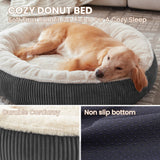 BedStill 36 inches Donut Dog Bed for Large Dogs - Calming Round Pet Bed with Removable&Washable Cover, Plush Faux Fur & Corduroy, Fits Pets up to 80 lbs(Dark Grey, Large)