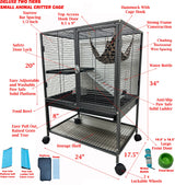 Deluxe Two Tiers Small Animal Critter Cage Tight 1/2-Inch Bar Spacing Water Bottle Food Bowl Feisty Ferret Hammock Chinchilla Rat Mice Squirrel Rabbit Sugar Glider Easy Clean Pull Out Grate Tray