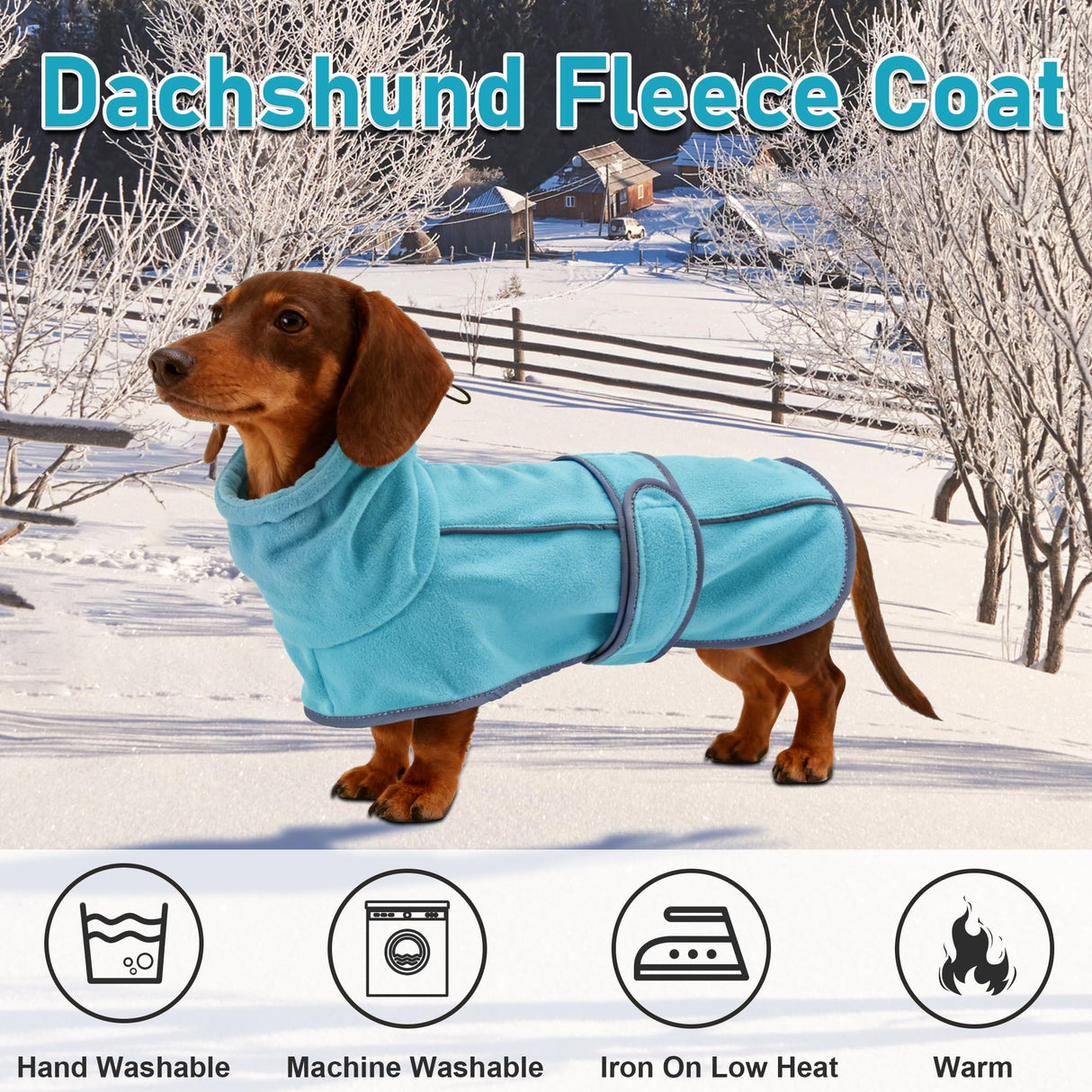 TARFEPA Warm Fleece Dachshund Coats, Dachshund Sweater, Miniature Dachshund Sausage Dog Clothes Jacket, Wiener Corgi Pullover with Adjustable Bands (Light Blue, L)