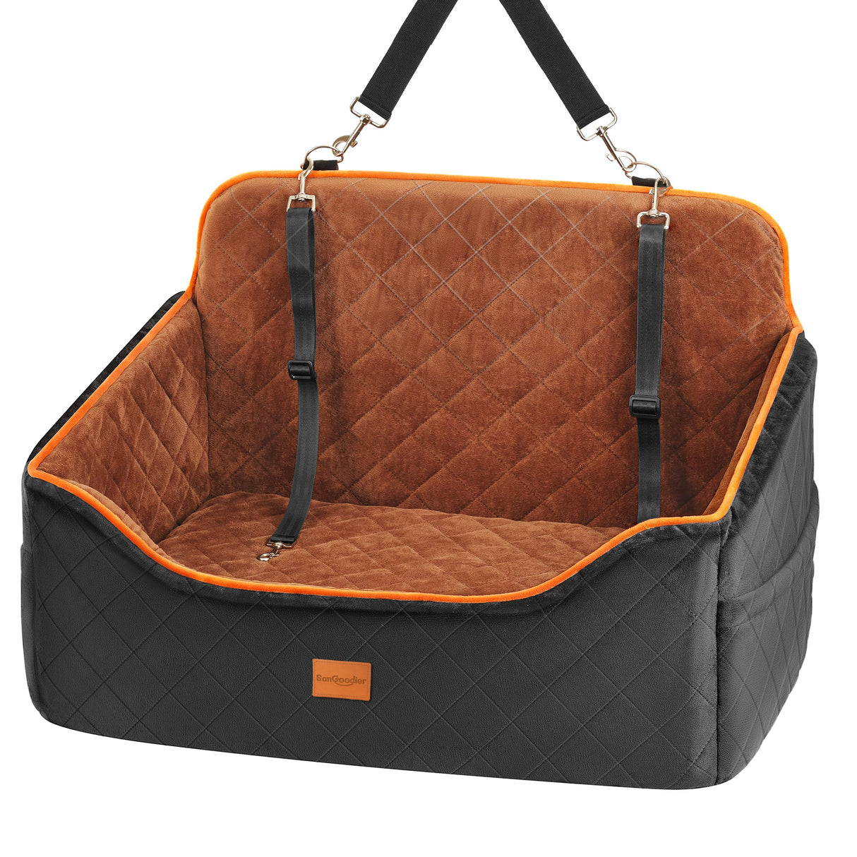 Dog Car Seat for Medium Dogs - Pet Car Seat with 2 Safety Straps & Waterproof Padding, Portable Pet Carrier for Cars, Trucks & SUVs, Comfortable Booster Bed for Pets Up to 55lbs (Black/Coffee)
