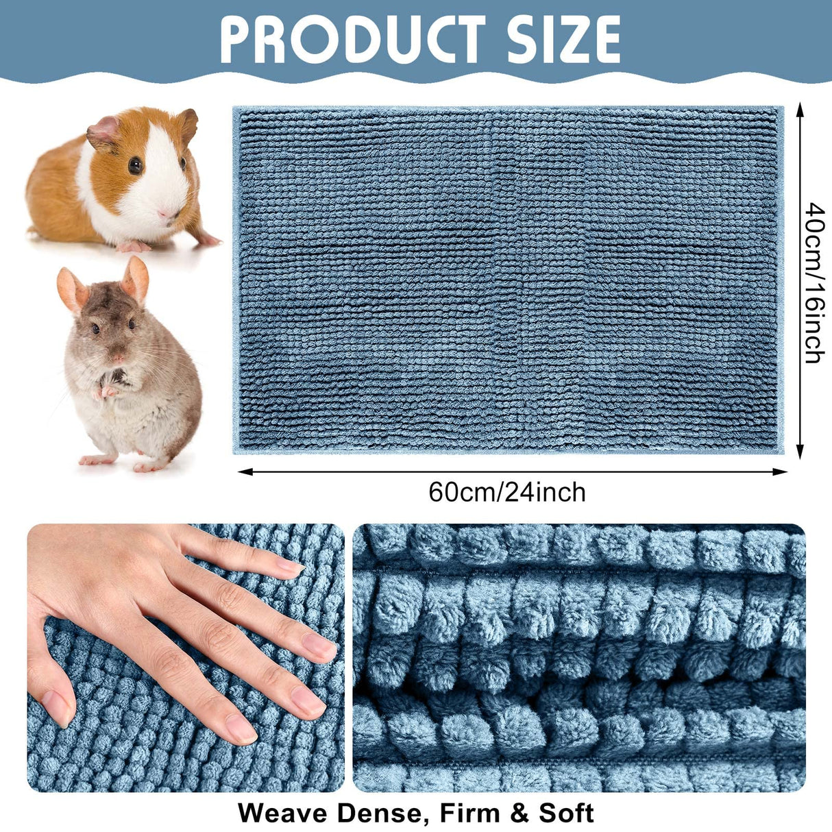 Amylove 4 Pcs Guinea Pig Cage Liner Washable Fleece Pee Pads Pet Dog Cat Bedding Training Mat for Small Animal Guinea Pig Puppy Bunny Hamster(16 x 24 Inch,Rectangular,Blue)