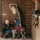 WeatherBeeta ComFiTec Premier Free Parka Deluxe Dog Coat Medium, Maroon/Grey/White, 28"
