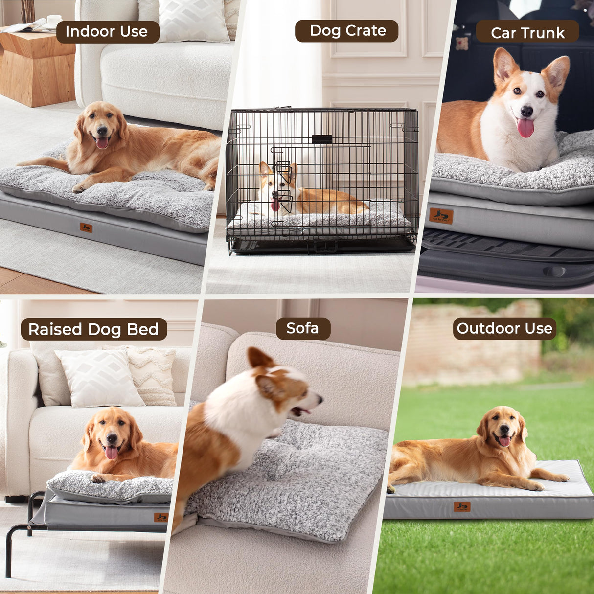 Warmrest 2-Pack Waterproof Dog Bed Medium Size Dogs, Plush Cushion & Orthopedic Egg-Crate Foam Mattress for Senior Dogs, Washable Dog Crate Bed with Removable Cover, Light Grey